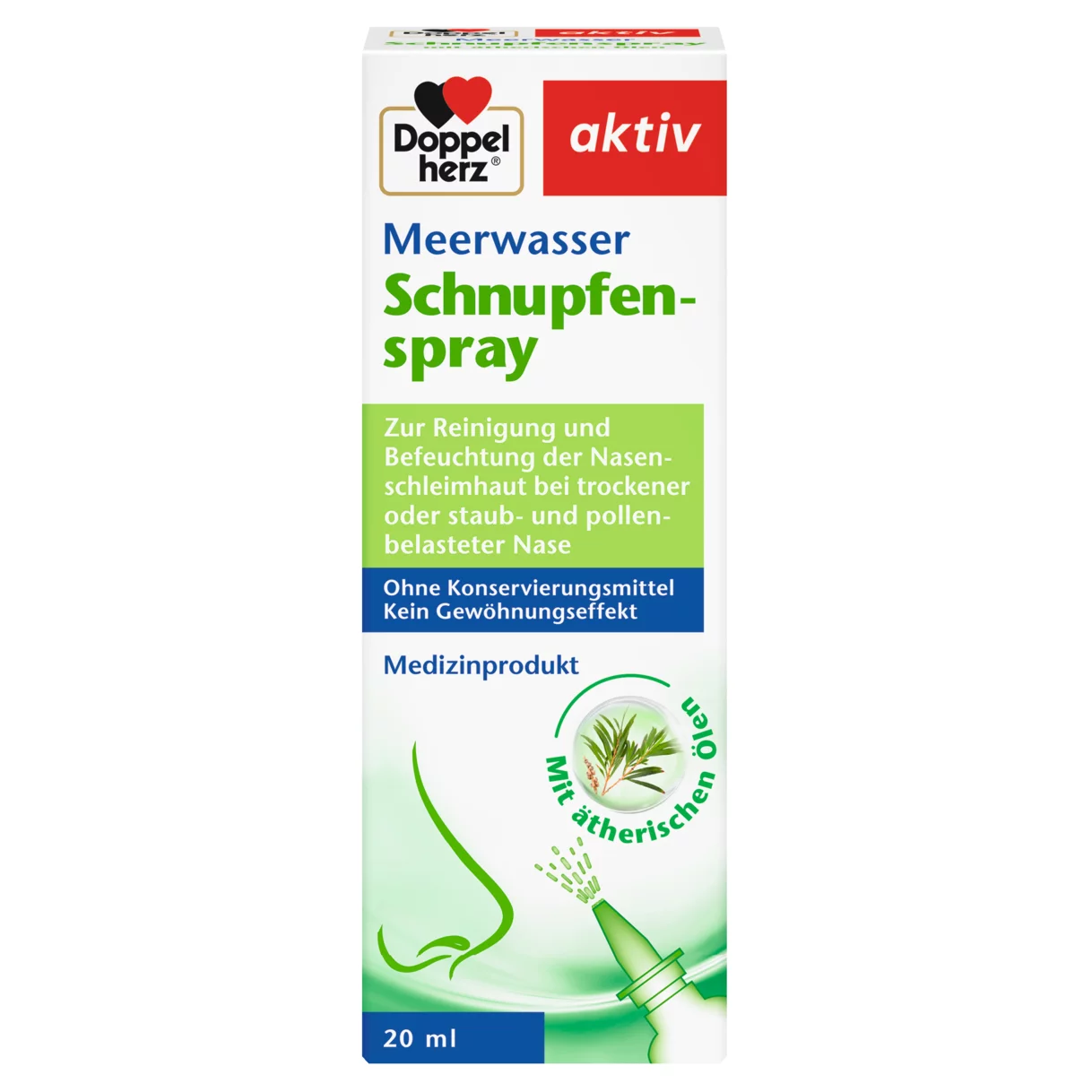 Abbildung der Produktverpackung Doppelherz aktiv Meerwasser Schnupfenspray Frontansicht